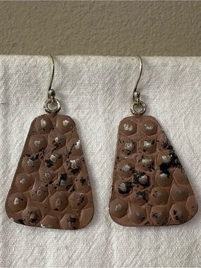 Brown Textured Drop Earrings with Silver Accents